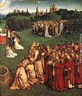 The Ghent Altarpiece Adoration of the Lamb [detail right] by Jan van Eyck